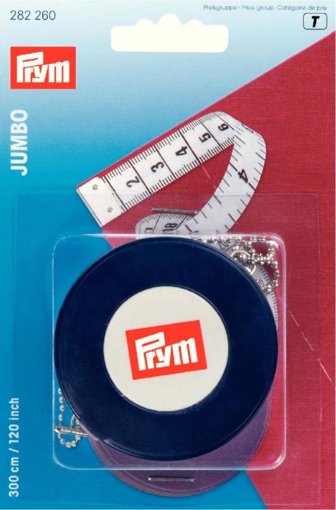 P282260 - Spring tape measure Jumbo cm/inch 300cm 120 inch x 1pc