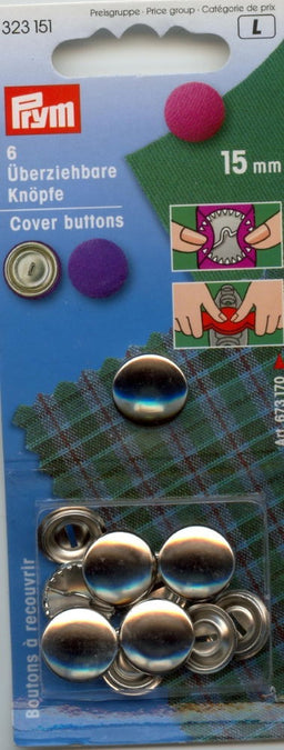 P323151 - Cover Button brass silver 15mm without tool x 6pc