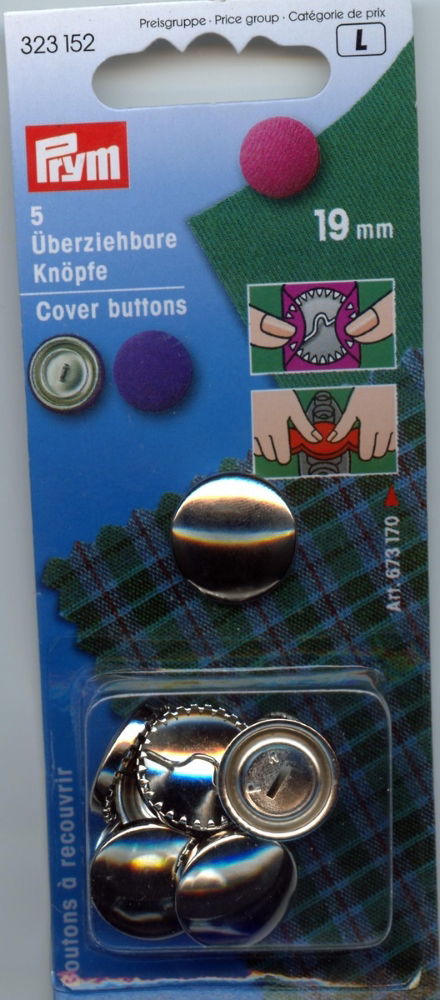 P323152 - Cover Buttons brass silver 19mm without tool x 5pc