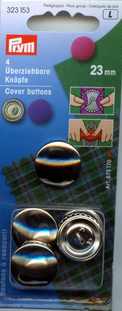 P323153 - Cover Buttons brass silver 23mm without tool x 4pc