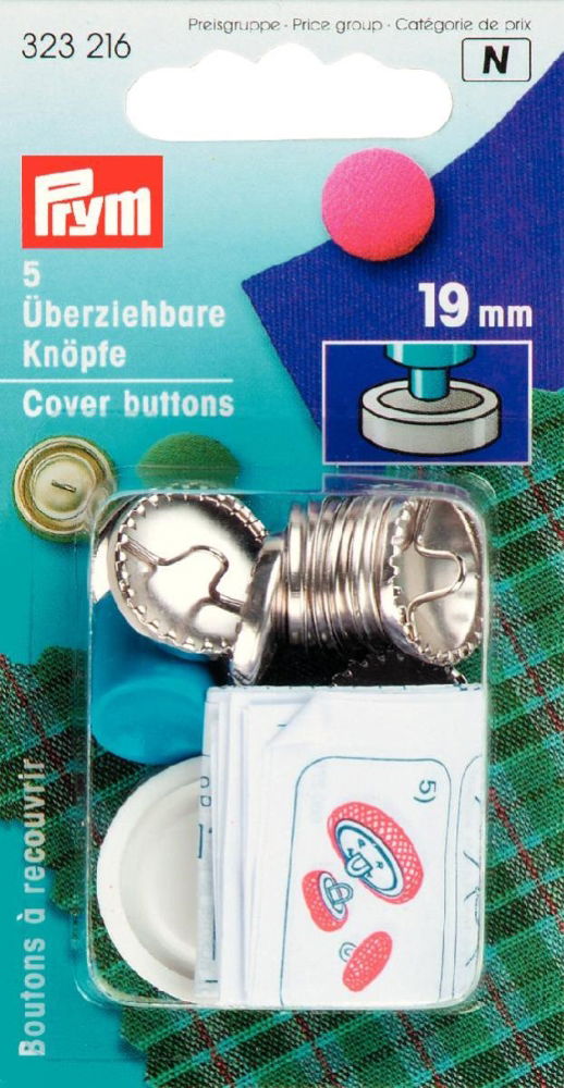 P323216 - COVER BUTTONS BRASS 19MM SILVER COL 5 PCS