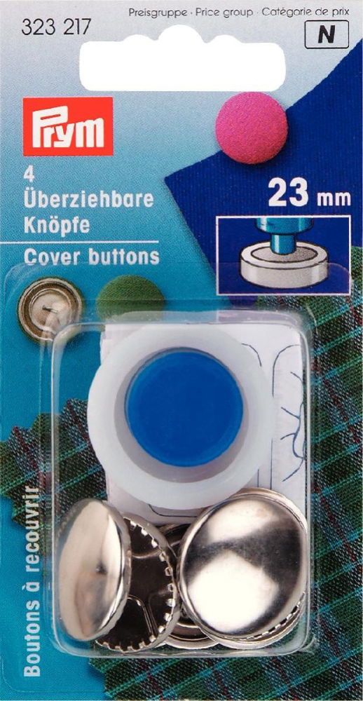 P323217 - COVER BUTTONS BRASS 23MM SILVER COL 4 PCS