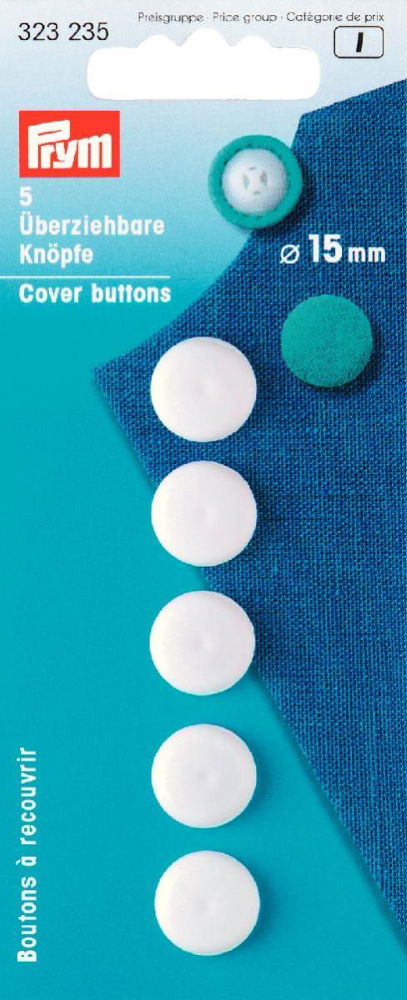 P323235 - Cover Buttons plastic white 15mm x 5pc