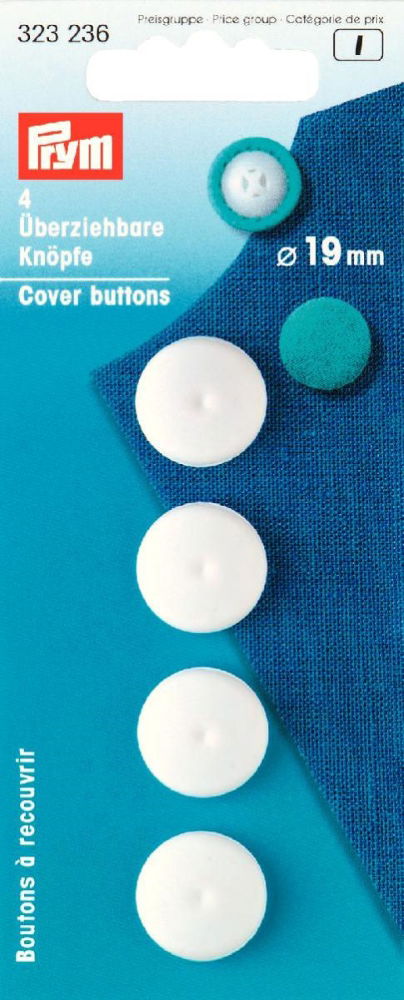 P323236 - Cover Buttons plastic white 19mm x 4pc