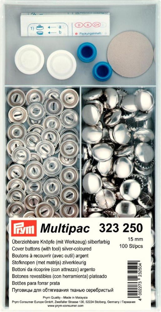 P323250 - COVER BUTTONS BRASS 15MM SILVER COL 100PCS
