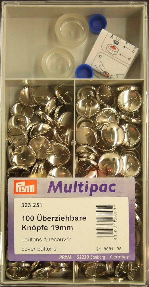 P323251 - **COVER BUTTONS BRASS 19MM SILVER COL 100PCS