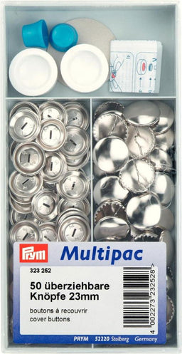 P323252 - COVER BUTTONS BRASS 23MM SILVER COL 50PCS
