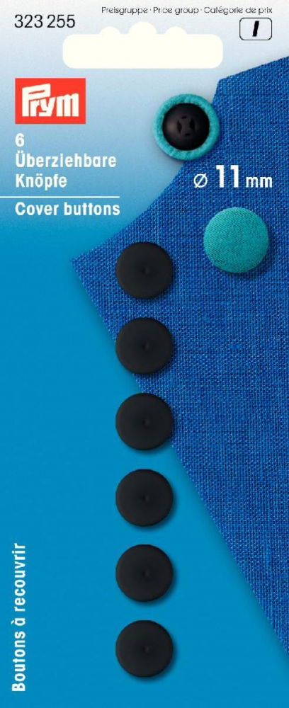 P323255 - COVER BUTTONS PLASTIC 11MM BLACK 6PCS