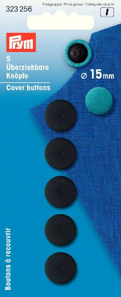 P323256 - COVER BUTTONS PLASTIC 15MM BLACK 5PCS