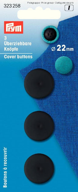 P323258 - COVER BUTTONS PLASTIC 22MM BLACK 3PCS