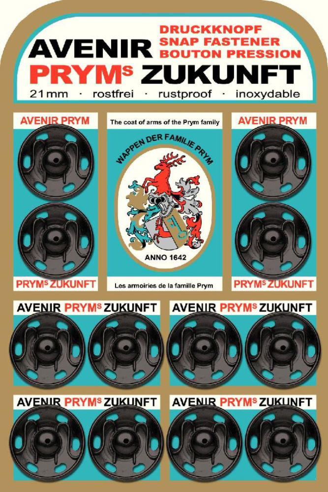 P341137 - SEW ON SNAP FASTENERS ZUKUNFT BRASS 21mm BLACK 12 PCS