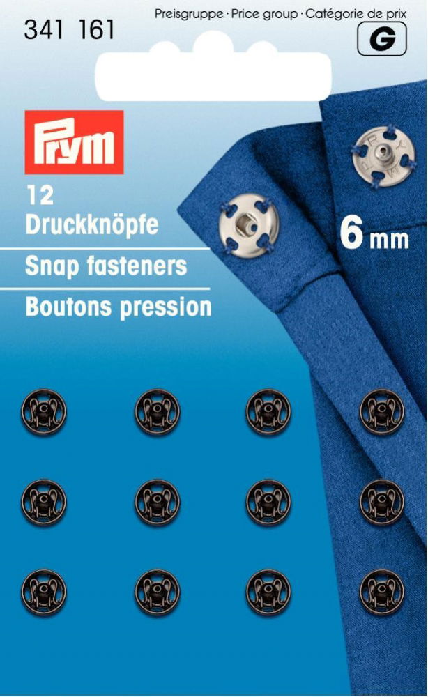 P341161 - Sew-On Snap Fasteners brass Black 6mm x 12pc