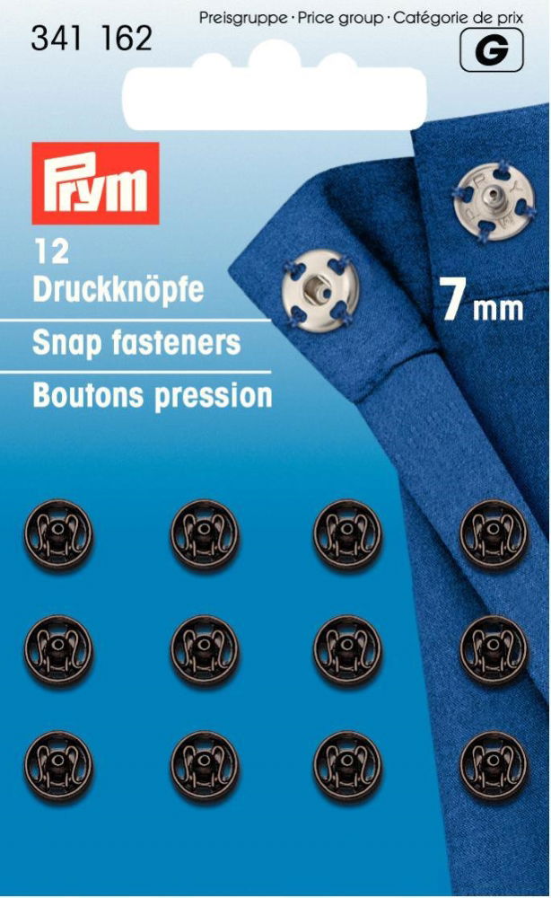 P341162 - Sew-On Snap Fastener brass Black 7mm x 12pc