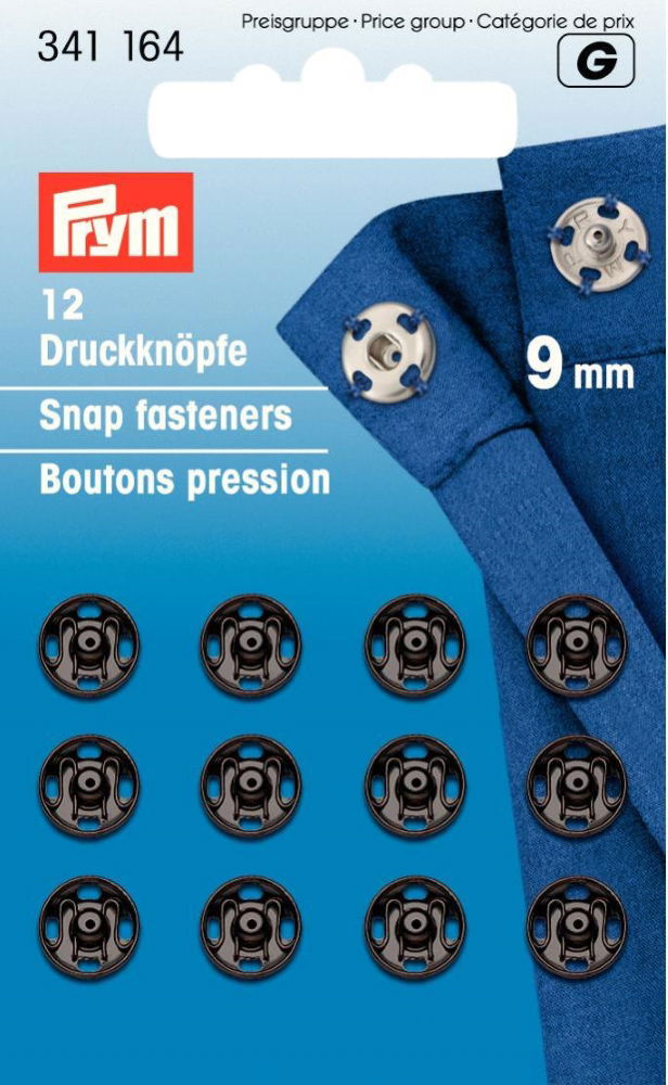 P341164 - Sew-On Snap Fastener brass black 9mm x 12pc
