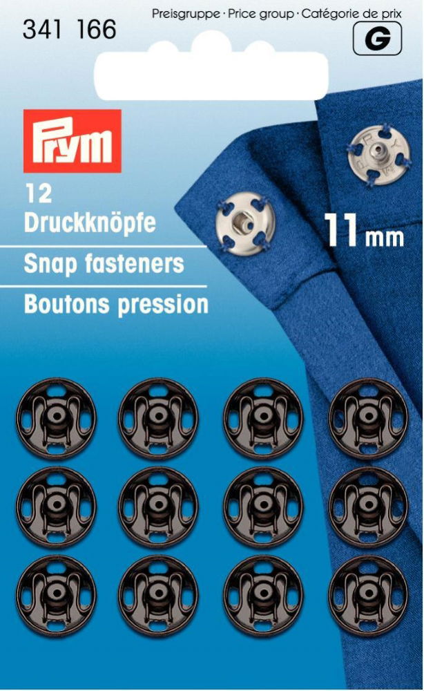P341166 - Sew-On Snap Fastener brass Black 11mm x 12pc