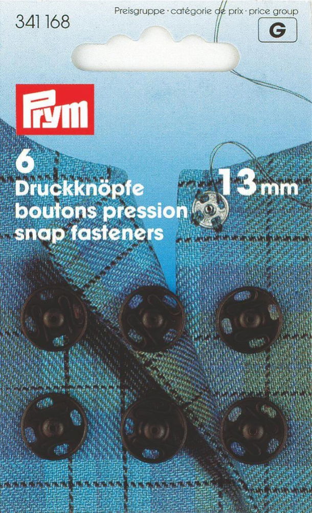 P341168 - Sew-On Snap Fastener brass Black 13mm x 6pc