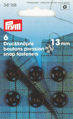 P341168 - Sew-On Snap Fastener brass Black 13mm x 6pc