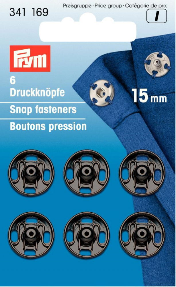 P341169 - Sew-On Snap Fastener brass black 15 mm x6pcs