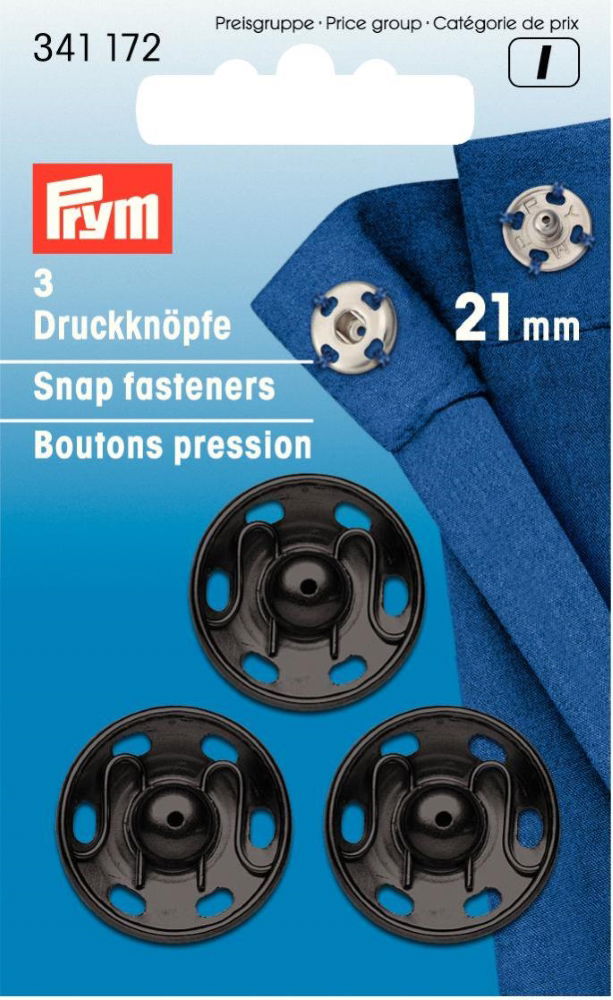 P341172 - Sew-On Snap Fastener brass Black 21mm x 3pc