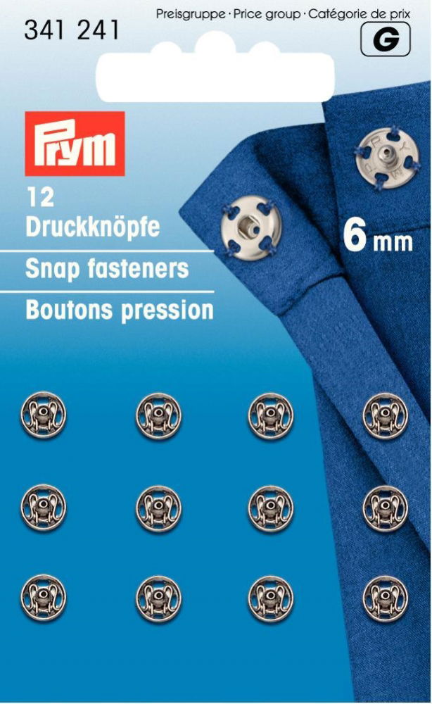 P341241 - Sew-On Snap Fastener brass silver 6mm x 12pc