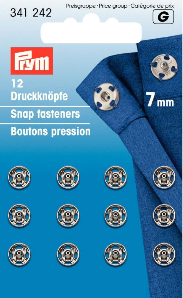 P341242 - Sew-On Snap Fastener brass silver 7mm x 12pc
