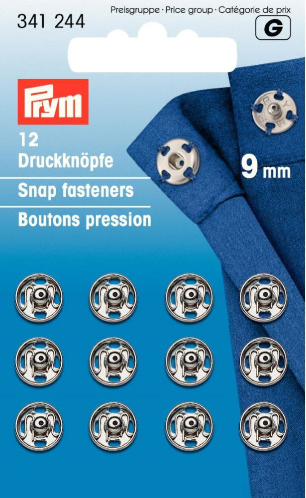 P341244 - Sew-On Snap Fastener brass silver 9mm x 12pc