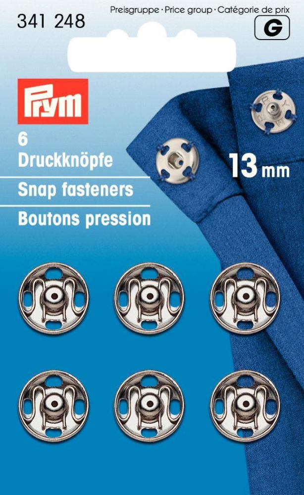 P341248 - Sew-On Snap Fastener brass silver 13mm x 6pc