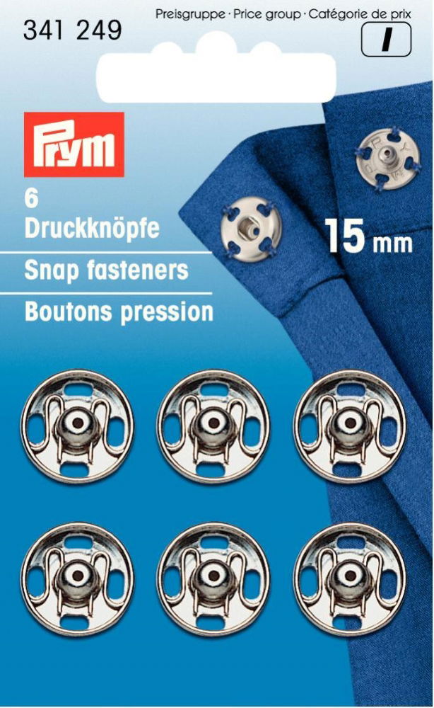 P341249 - Sew-On Snap Fastener brass silver 15mm x 6pc