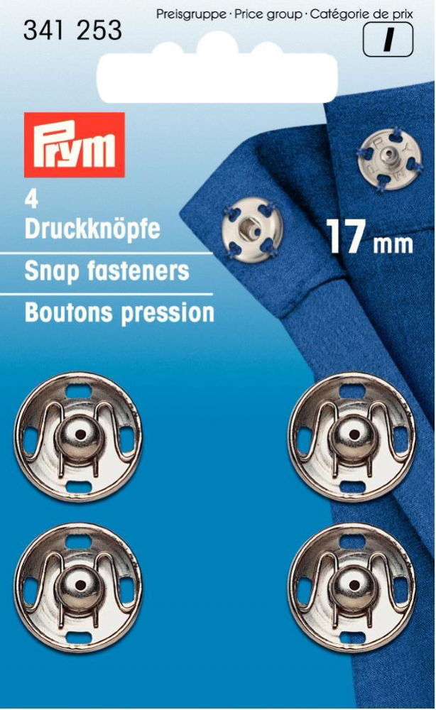 P341253 - Sew-On Snap Fastener brass silver 17mm x 4pc
