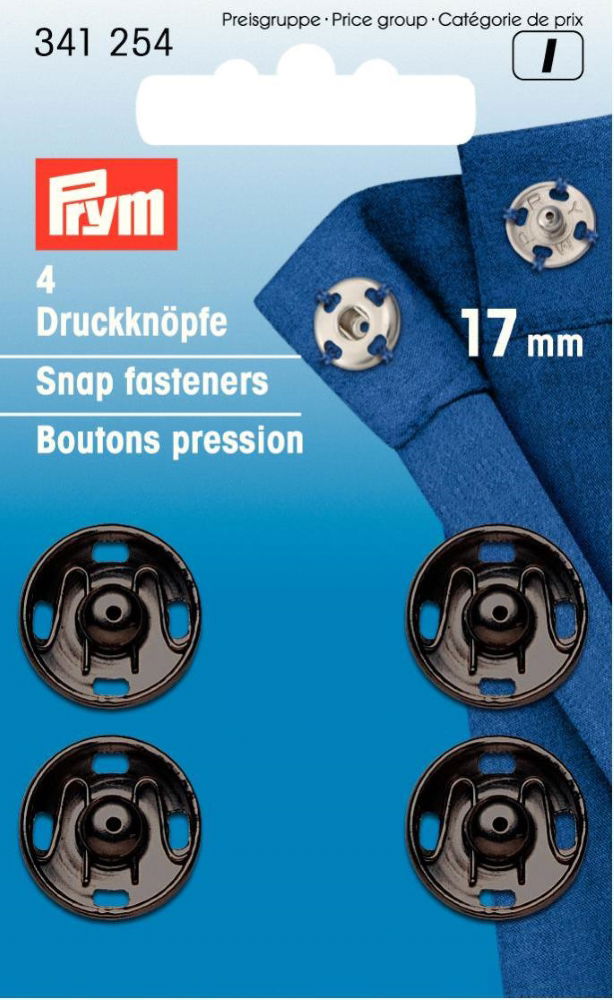 P341254 - Sew-On Snap Fastener brass Black 17mm x 4pc