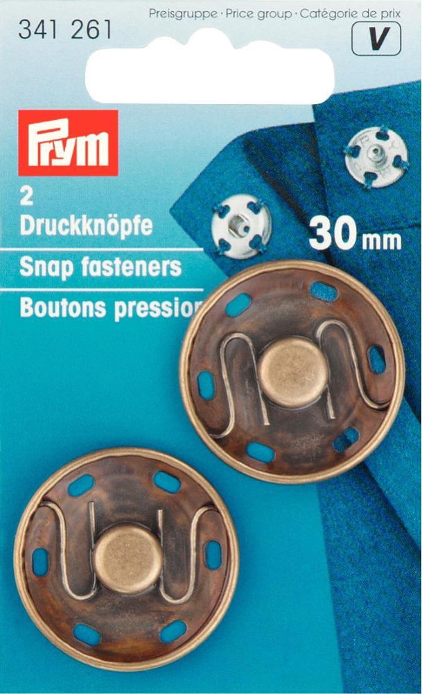 P341261 - Sew-On Snap Fastener brass antique brass 30mm x 2pc