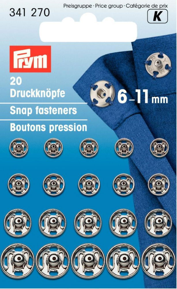 P341270 - Sew-On Snap Fastener brass 6-11mm silver x 20pc