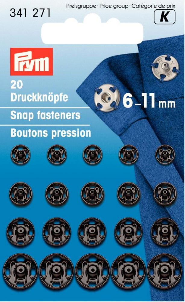 P341271 - Sew-On Snap Fastener brass 6-11mm Black x 20pc 21/9/20