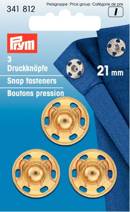 P341812 Prym Sew-onSnap Fasteners brass 21 mm gold col 3pcs