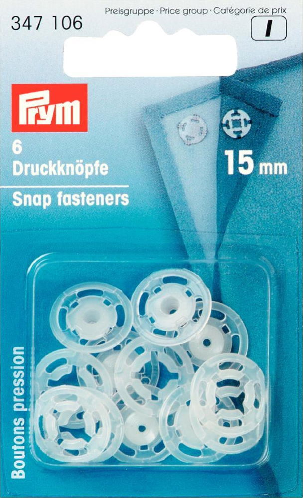 P347106 - Sew-On Snap Fastener plastic transparent round 15mm x 6pc