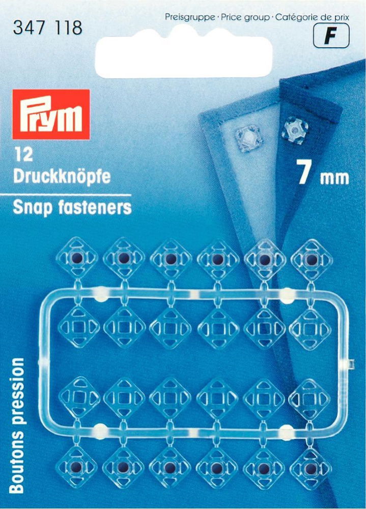 P347118 - Sew-On Snap Fastener plastic transparent square 7mm x 12pc