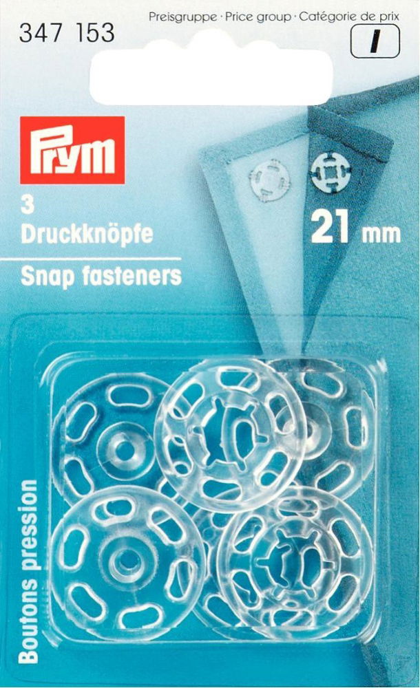 P347153 - Sew-On Snap Fastener plastic transparent round 21mm x 3pc