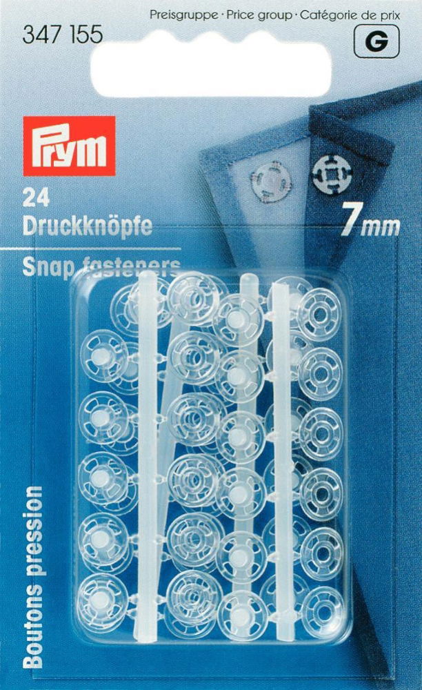 P347155 - Sew-On Snap Fastener plastic transparent round 7mm x 24pc