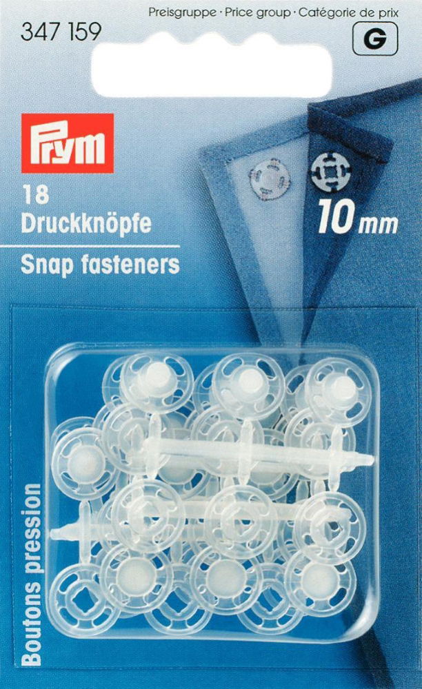 P347159 - Sew-On Snap Fastener plastic transparent round 10mm x 18pc