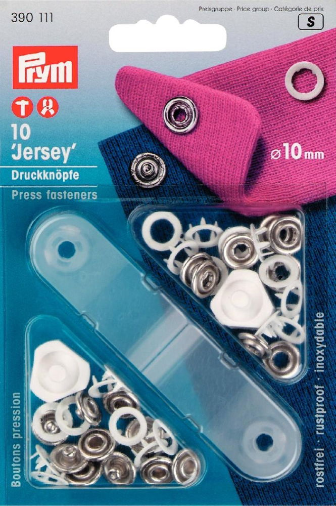 P390111 - Non-sew press fast JERSEY brass prong ring white 10mm x 10pc