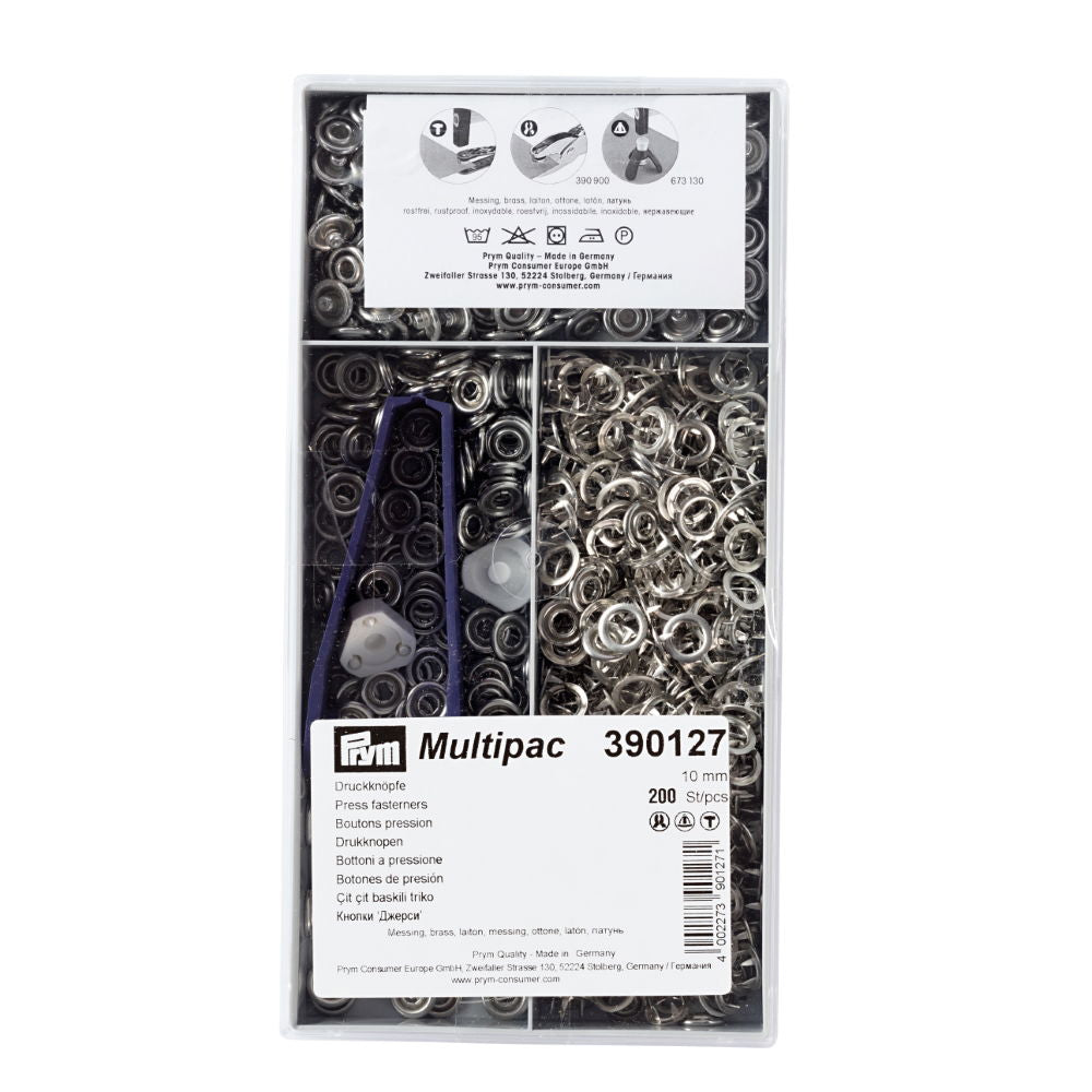 P390127 - Non-sew press fast JERSEY brass prong ring silver10mm x 200pc