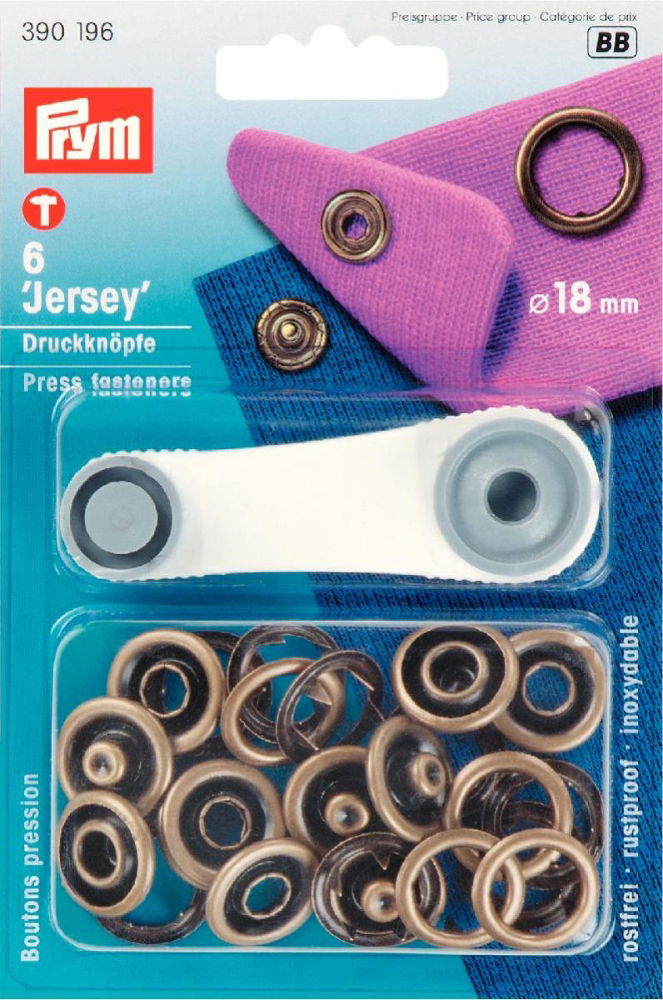 P390196 - Non-sew press fast JERSEY brass ring ant brass 18mm x 6pc