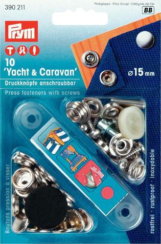 P390211 - Non-sew fast YACHT/CARAVAN brass silver screw-on 15mm x10pc
