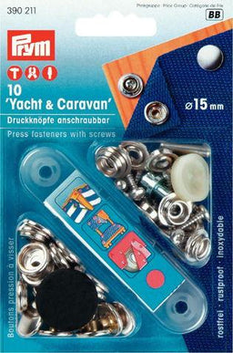 P390211 - Non-sew fast YACHT/CARAVAN brass silver screw-on 15mm x10pc