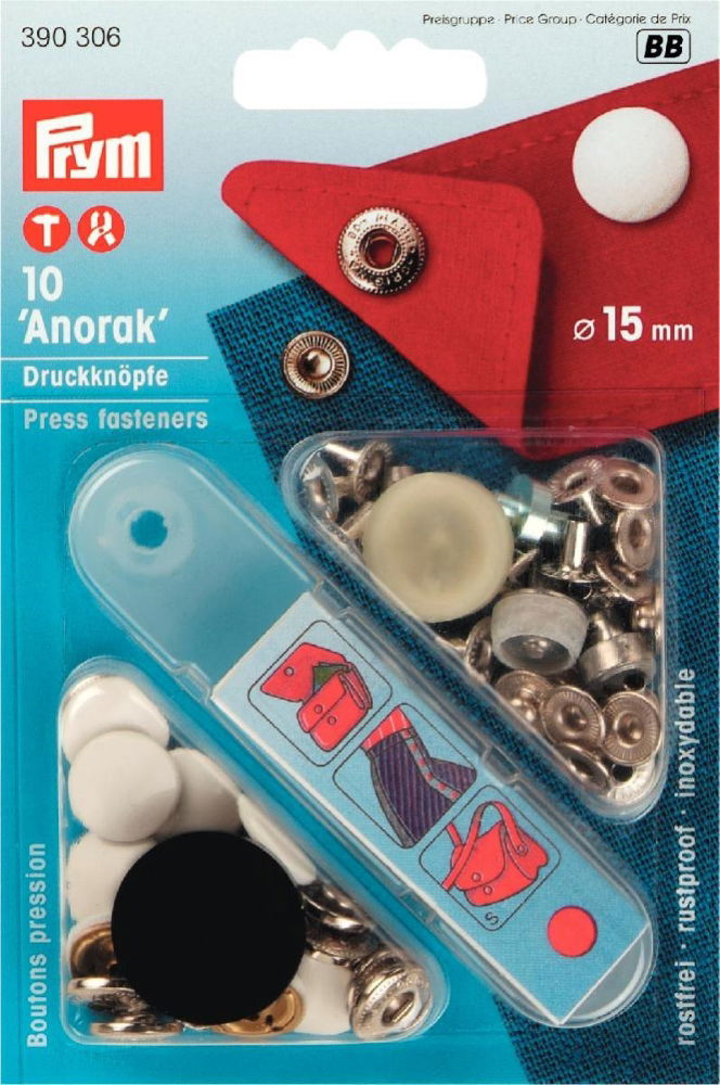 P390306 - Non-sew fast ANORAK brass white 15mm x 10pc
