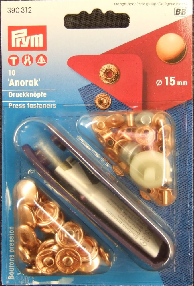 P390312 - Non-sew fast ANORAK brass copper plated 15mm x 10pc