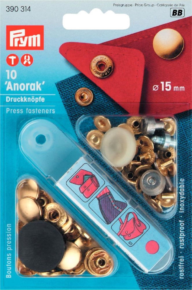 P390314 - Non-sew fast ANORAK brass gold 15mm x 10pc
