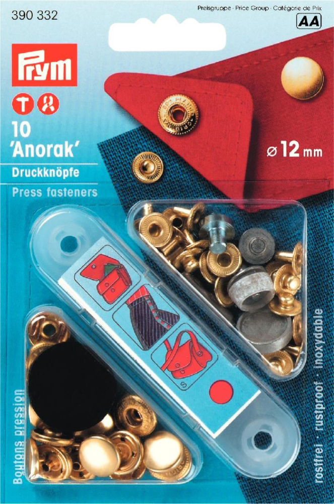 P390332 - Non-sew fast ANORAK brass gold 12mm x 10pc