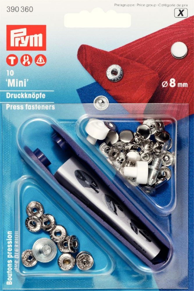 P390360 - Non-sew fasteners Mini brass silver 8mm x 10pc