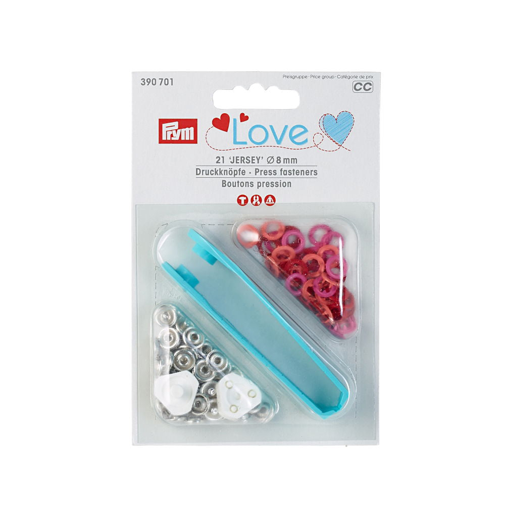 P390701 - P LOVE PRESS FASTENERS JERSY 8mm RED/PINK SHADES